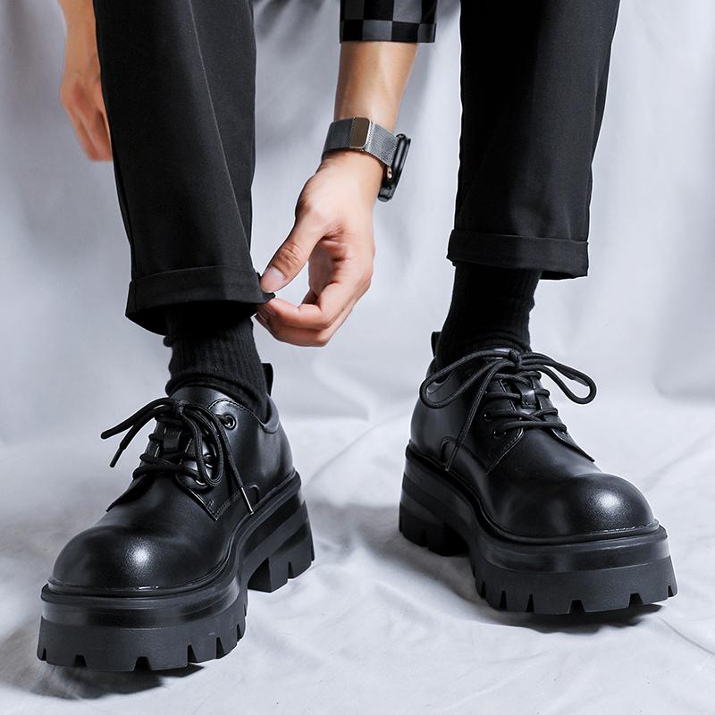 Men's thick soled leather shoes Classic minimalist British style suit Business Leisure Office High quality Derby Black lace up