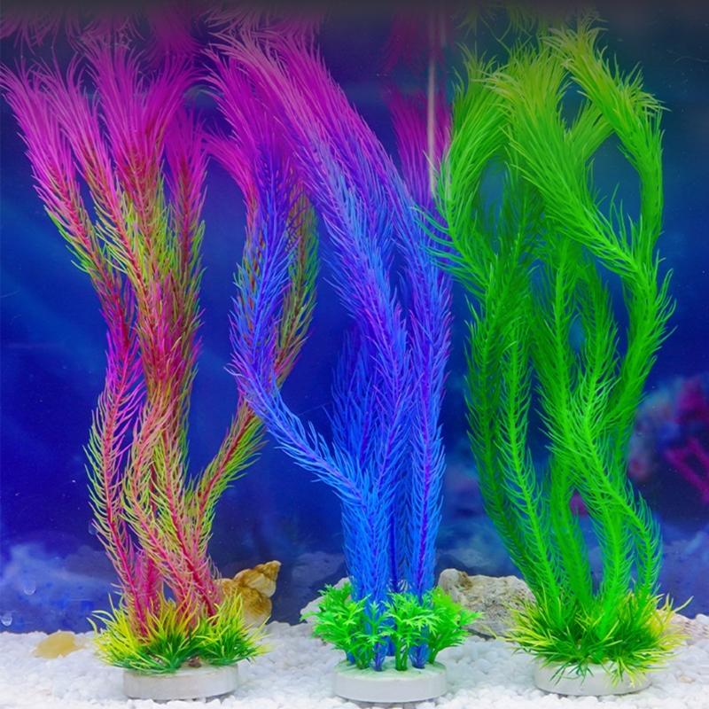 4PCS Realistic Plant Fishtanks Decoration Artificial Water Plant with Base for Office Commercial Aquariums Landscaping