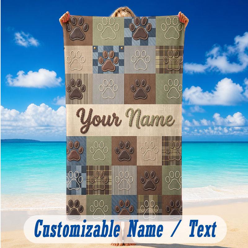 Dog Theme Beach Towel Personalized Custom Name & Text Soft Quick Dry Beach Towel for Swimming Travel