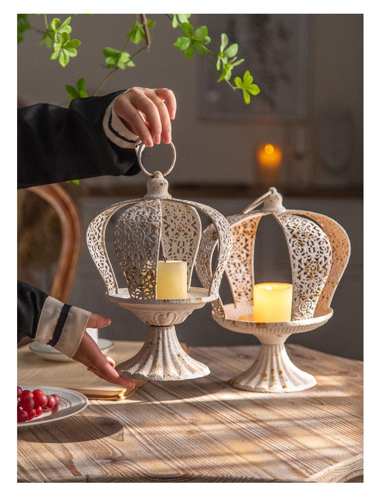 French Crown-Shaped Hollow Candlestick: European Retro Tabletop Ornament for a Cozy B&B Atmosphere