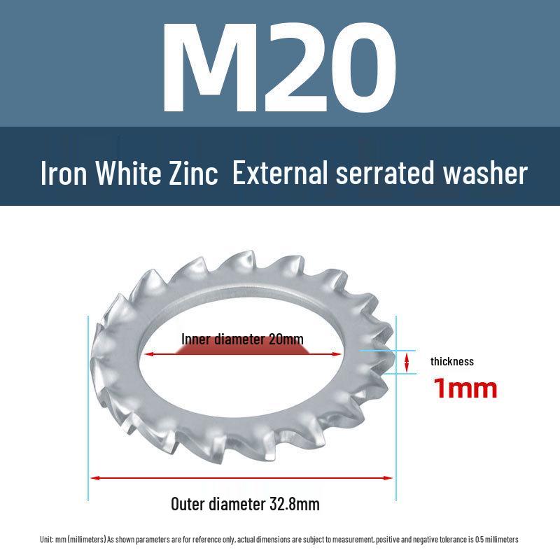Yigu Yigu Uhlíková ocel Bílý zinek Vroubkovaná pojistná podložka M3-M30, Proti uvolnění, Proti sklouznutí