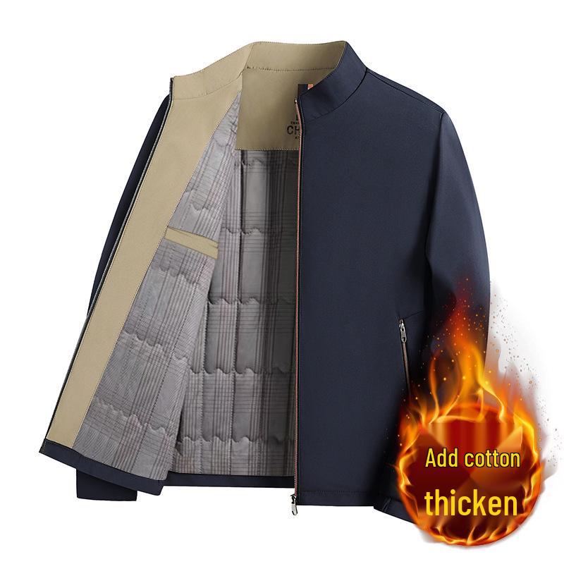 2025 Autumn/Winter Men's Cotton Business Jacket - Thick, Loose Dad Coat with Stand Collar for Casual Wear