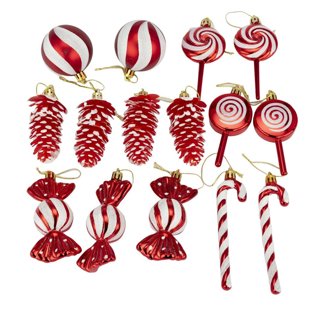 6cm 15-Piece Christmas Ornament Set: Balls, Pine Cones, Lollipops, Candies for Tree Decor and Gifts