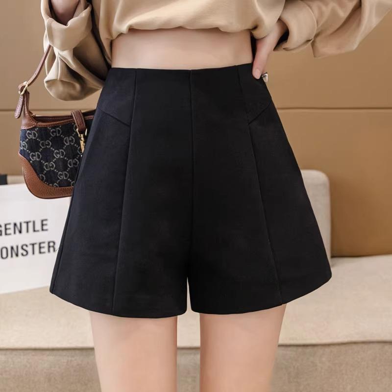 Woolen Shorts for Women In Fall and Winter New Arrival High-waisted Tweed Wear Versatile A-line Wide-leg Three-point Boot Pants