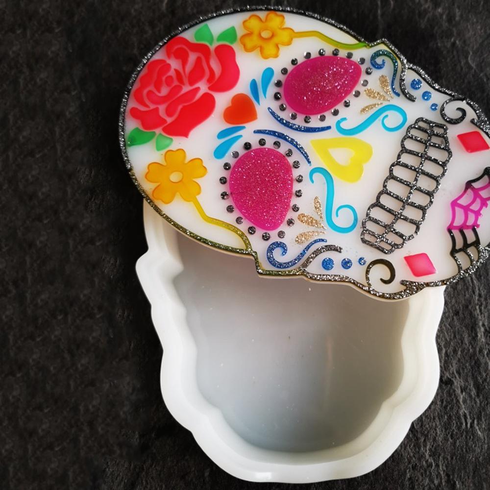 With Cover Skull Box Silicone Molds DIY Cement Gypsum Skull Head Storage Jar Pottery Mould Making Jewelry Box Home Decoration