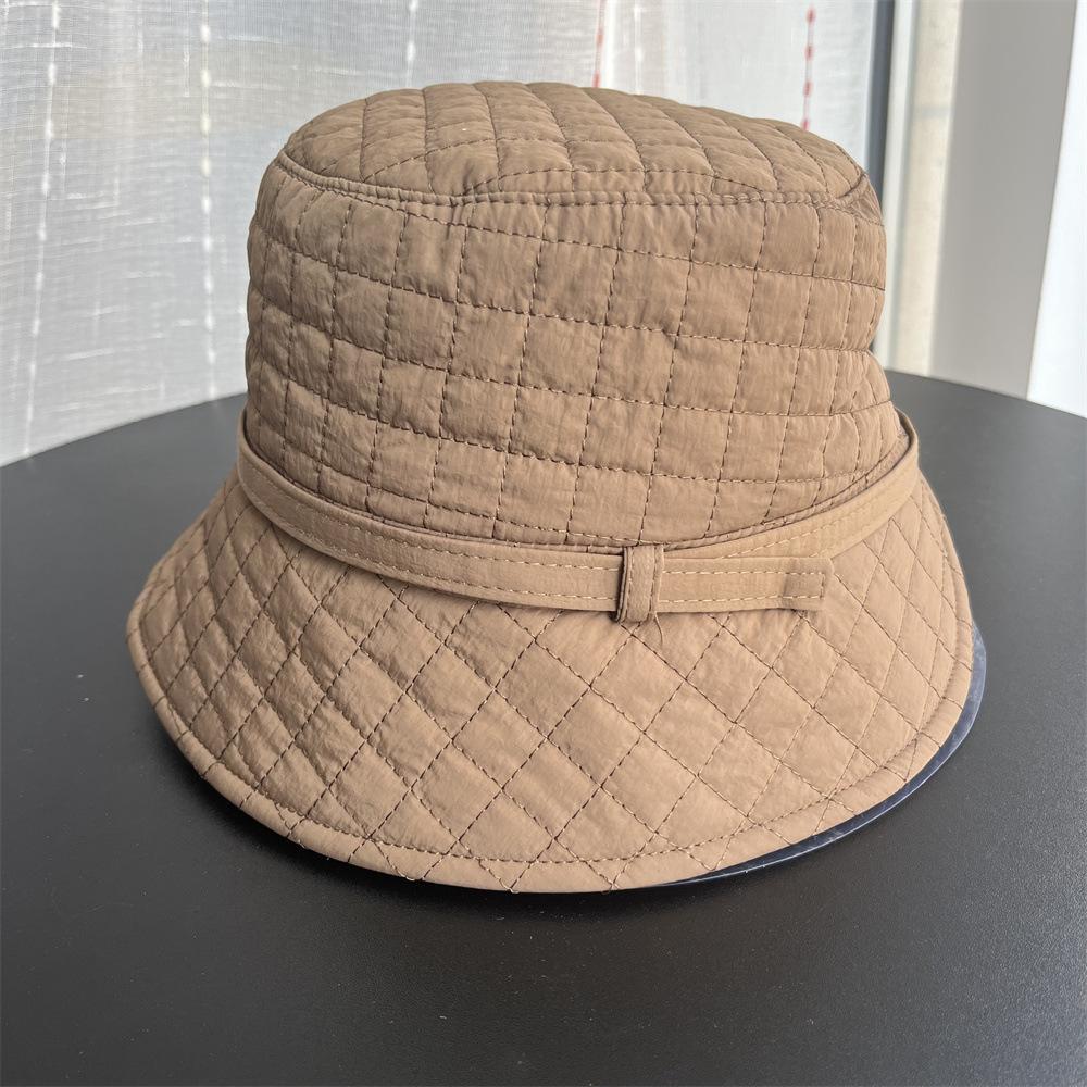 

Plaid bucket hat women s autumn and winter warm ear protector basin hat thick new split can tie ponytail bucket hat Adult average size