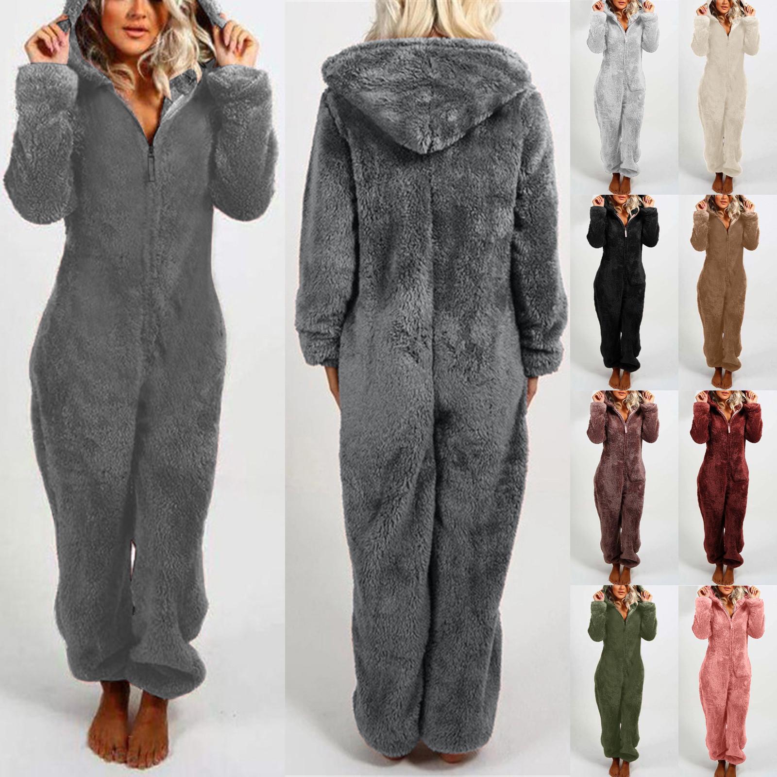 

Women Long Sleeve Hooded Jumpsuit Pajamas Casual Winter Warm Rompe Sleepwear L армія зелений колір