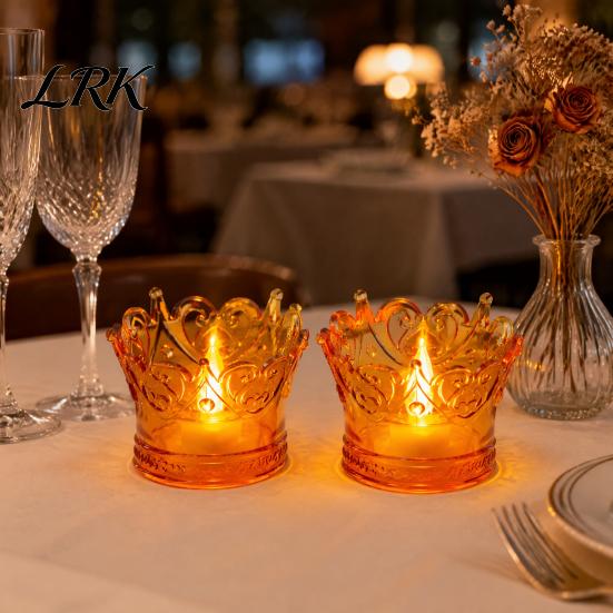 Small Accessory Organizer Crown LED Tea Light, Flameless Faux Crystal Candle Night Decorative Table Lamp Romantic Wedding Party Decor, Creative