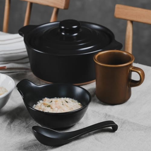 Pearl Metal Ceramic Rice Spoon for Rice Porridge, Black, L-1002