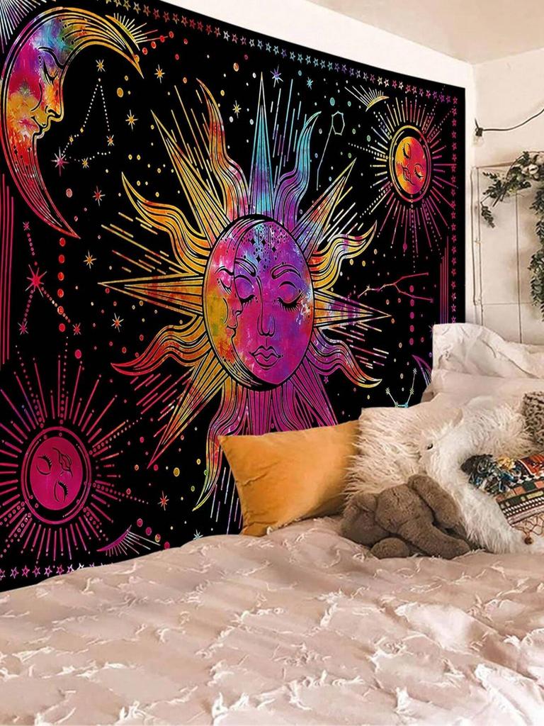 1Pc Colorful Sun Moon Star Pattern Tapestry 1 Pc Background Cloth Decorative Hanging Cloth Wall Cloth Layout Tapestry
