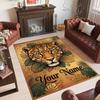 Leopard Theme Crystal Velvet Floor Rug Personalized Custom Name Text Warm Carpet Home Decoration