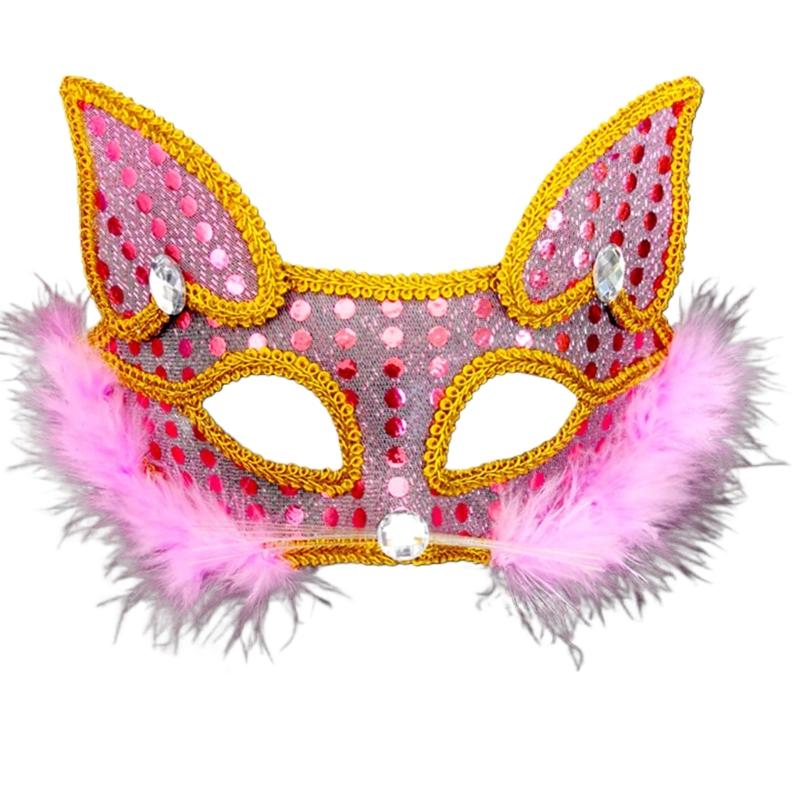 Foxes Mask Masquerade Mask Plush Cats Mask Sequins Animal Mask Half Face Mask Halloween Cosplays Mask Dress Up Mask