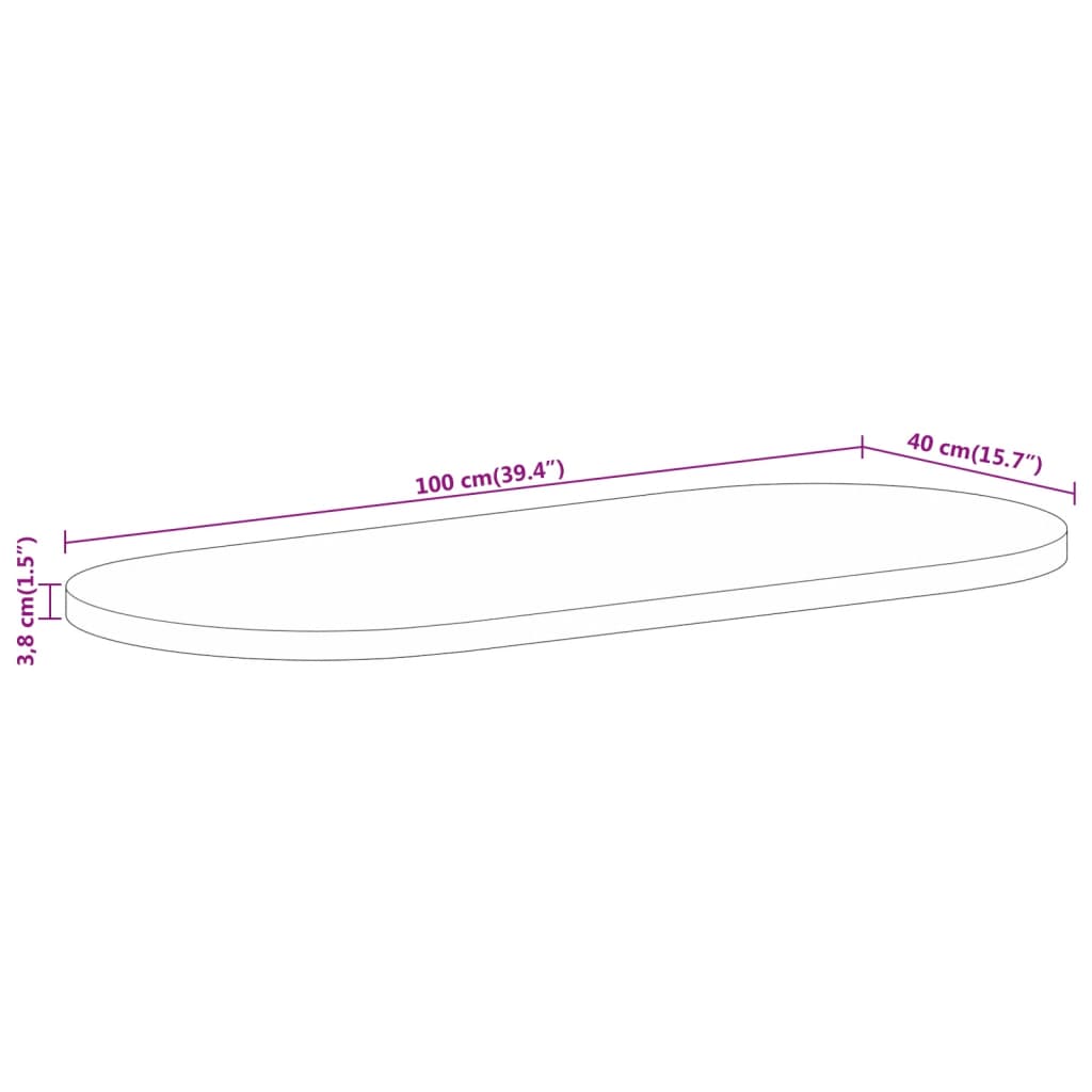 Vidaxl Tabletop, 100X40X3.8 Cm, Oval, Solid Mango Wood