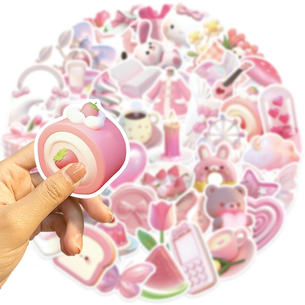 50Pcs Korean Ins Style Pink Cartoon Stickers Cute Decals Luggage Skateboard Cute Diy Cool Graffiti Girl Sticker