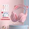 Pink Cat Ear Over-Ear Wired Headphones for Gaming and Esports - Cute Girly Design with Heart Accent.