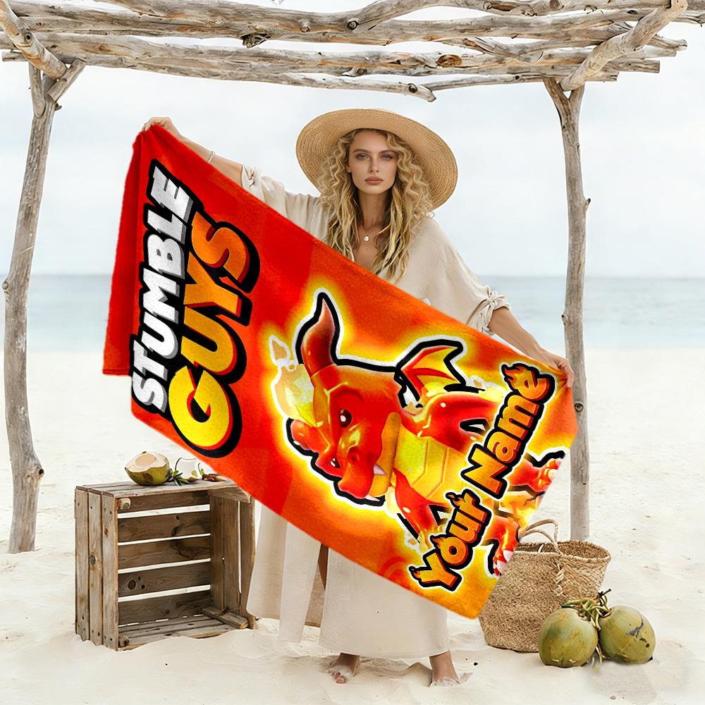 Stumble Guys Customize Your Name Beach Towel Super Soft & Absorbent Suitable for Swimming Gym Camping Yoga Vacation