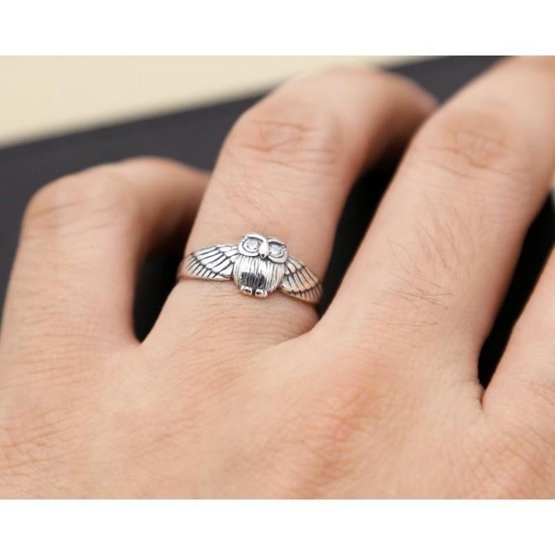 Adjustable Owl Ring With White Zircon Stone Vintage Style Unisex Plated Finger Women Men