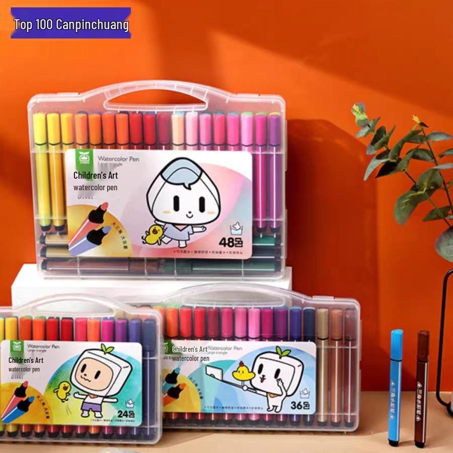 Large Capacity Washable Watercolor Pens Triangular Colored Pencils Set for Kids, Kindergarten Art Supplies 12 Colors, 2 Sets
