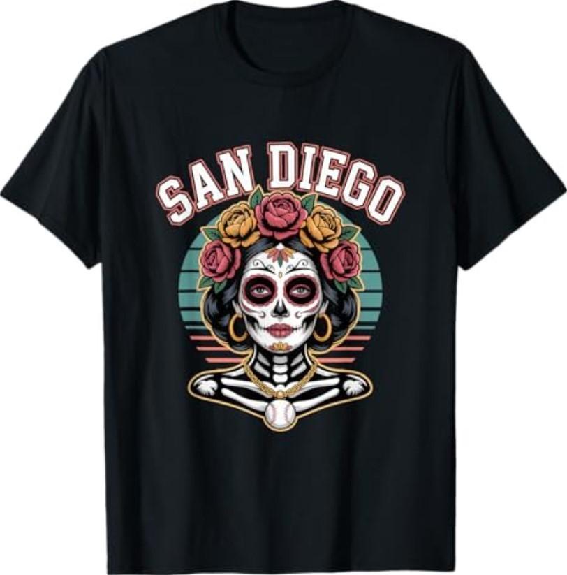 San Diego Sugar Skull Flower City Baseball T-Shirt S разноцветный