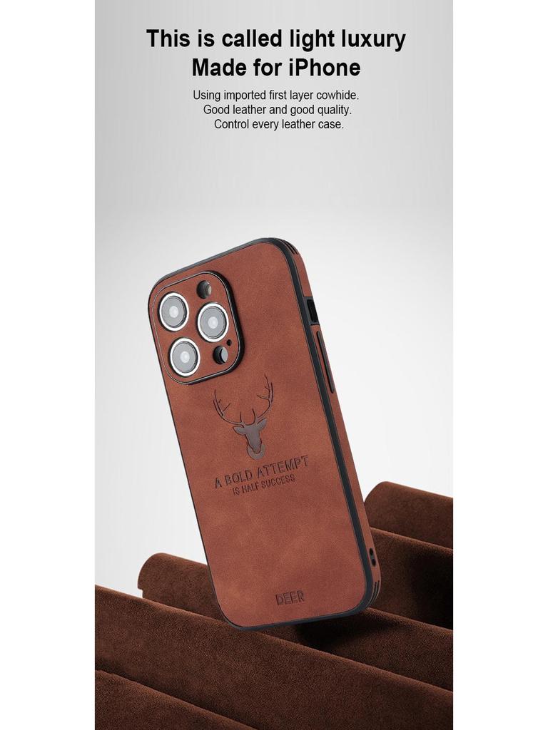 Magnetic Leather Phone Case for iPhone 11-16, Compatible with iPhone 12-15 Pro Max, Elk Head Design, Japanese & Korean Style