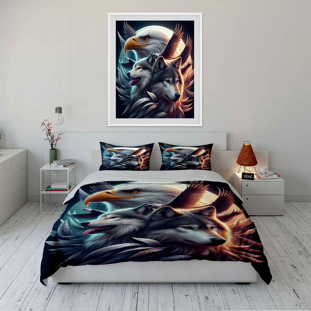 Wolf und Adler Tierprint Set Bettwäsche Bettbezug Set Bettbezug Kissenbezüge (1 * Bettbezug 2 * Kissenbezüge, ohne Bettdecke)