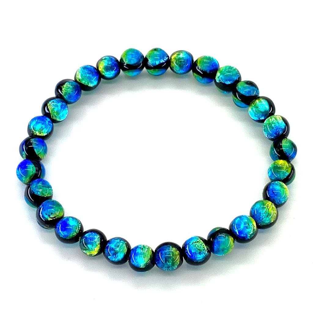 Glowing Firefly Glass Kerama Marine 6mm Bead Bracelet with Glass Beads [Sea drop] Glow-in-the-Dark [001bt-06-15]