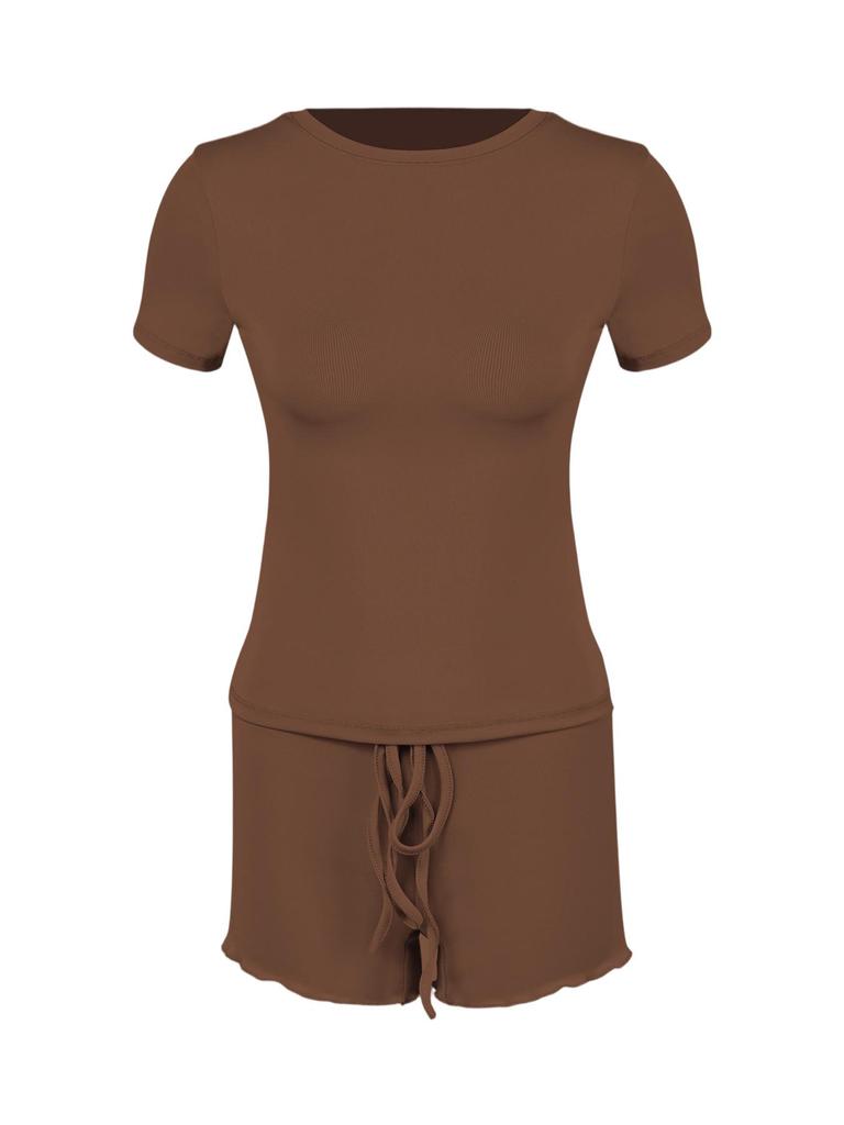 New European & American Women's Slim Fit Round Neck Short-Sleeve T-shirt Set