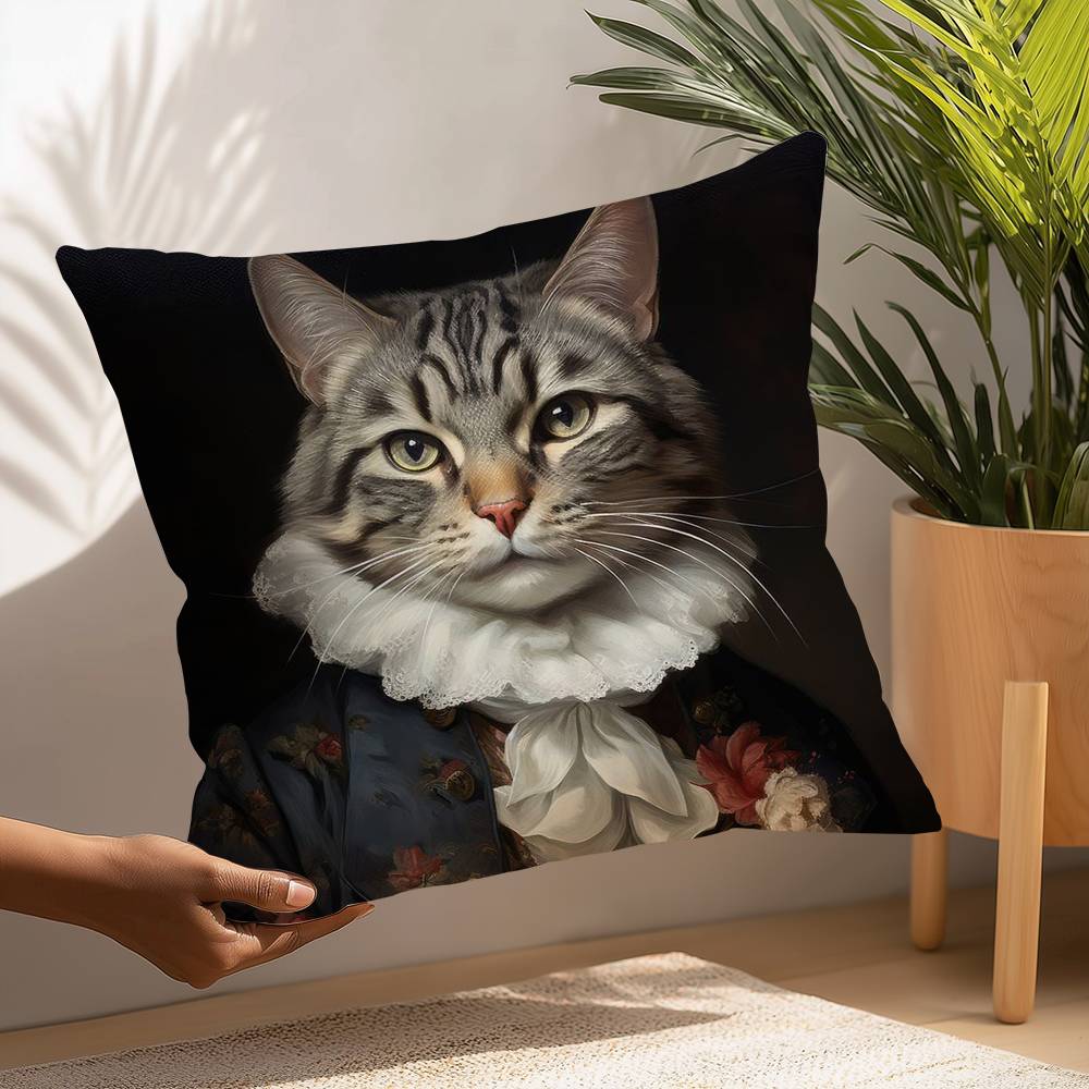 Renaissance Royal Cat Funny Pillow Case Plush Fabric Soft  Pillowcase Double Sided Print Cushion Cover Household Gifts
