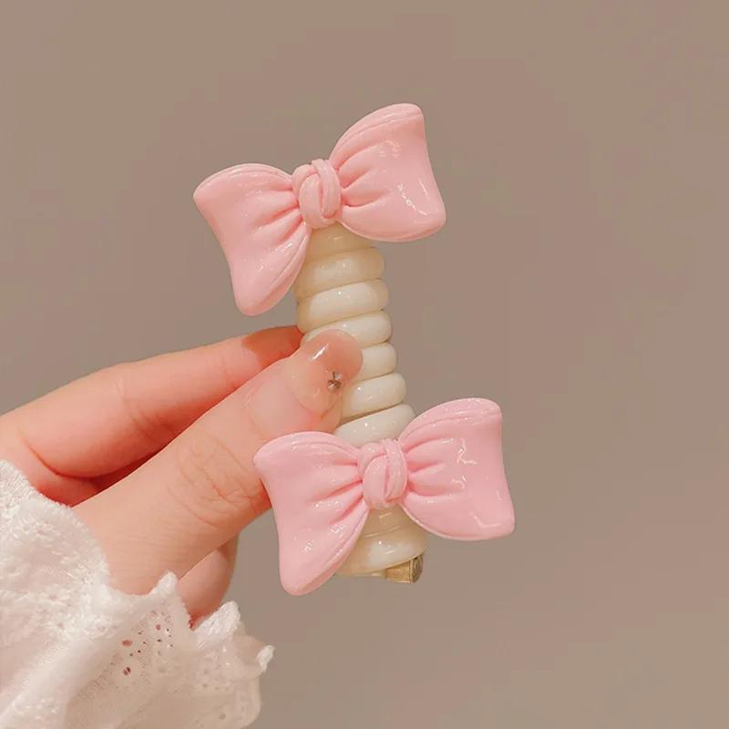 1PC New Lovely Beaded Big Flowers Elastic Spiral Hair Rope Head Rope Ponytail Hair Ring Rubber Band Headdress For Kids
