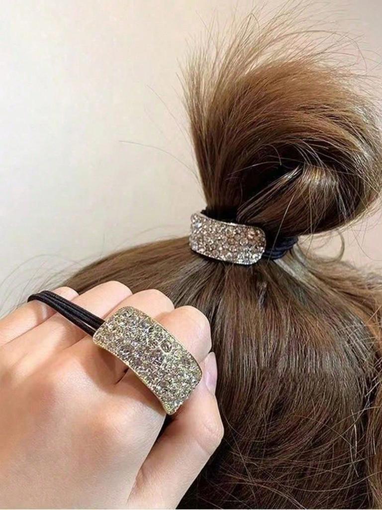 1pc Shiny Crystal Rhinestone Stretchy Ponytail Holder, Sturdy Elastic Band Adds Fashionable Sparkle To Hairstyle, Hair Bobble
