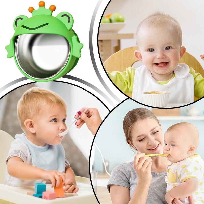 Baby Suction Bowls Cartoon Noodle Containers Stainless Steel Removable Silicone Toddler Food Feeding Bowl For Kids Aged Over 6