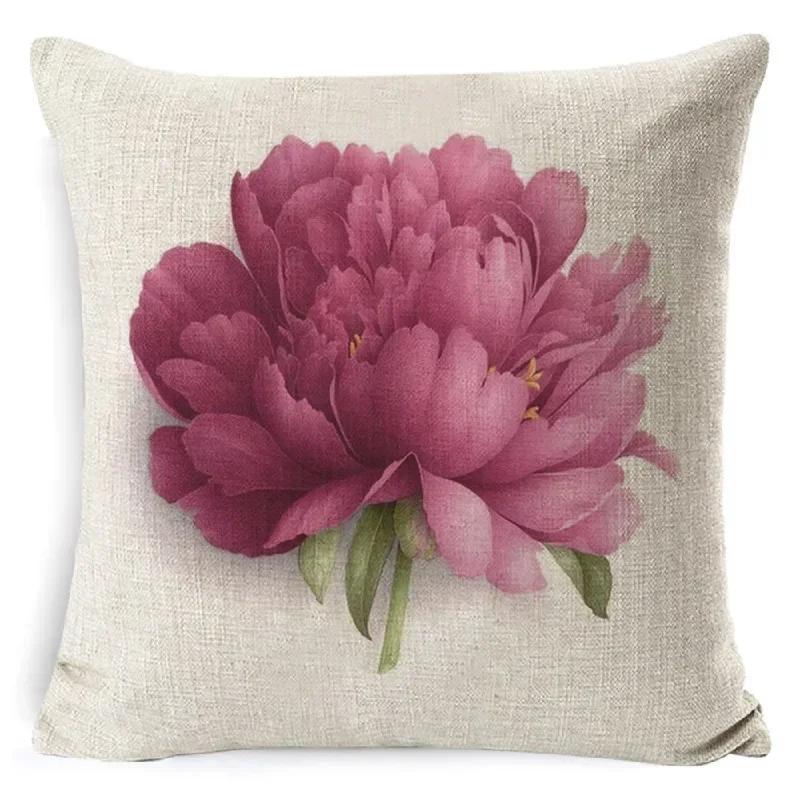 Plant Rose Print Cushion Cover Living Room Sofa Bedroom Children'S Room Linen Decorative Pillowcase 45*45Cm