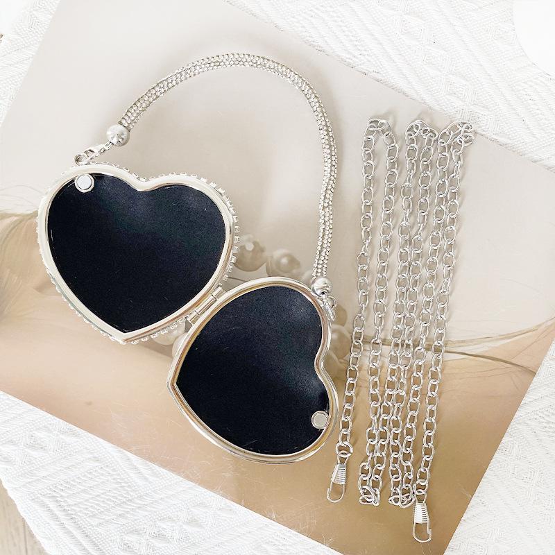 Mini Heart Chain Evening Bag with Diamond-Inlaid Stones