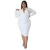 Czarna Sukienka Midi Bodycon z Dekoltem V, Marszczona, z Klapami, Rozmiar Plus