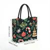  Christmas Printed Canvas Tote Bag Large Capacity Casual Holiday Handbag for Shopping Daily Use