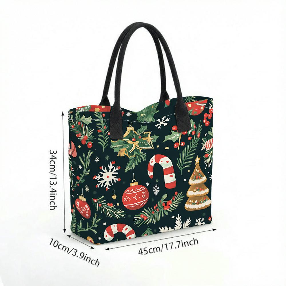Christmas Printed Canvas Tote Bag Large Capacity Casual Holiday Handbag for Shopping Daily Use