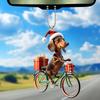 1pc Christmas Riding Dog Acrylic Hanging-Holiday Vintage Bike with Gift Car and Bag Keychain Decoration
