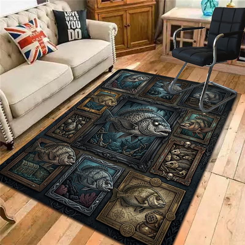 Marine Fish Collection Pattern Rug Floor Mat for Living Room or Bedroom Soft and Comfortable Carpet a Gift for Birthday and Holiday.