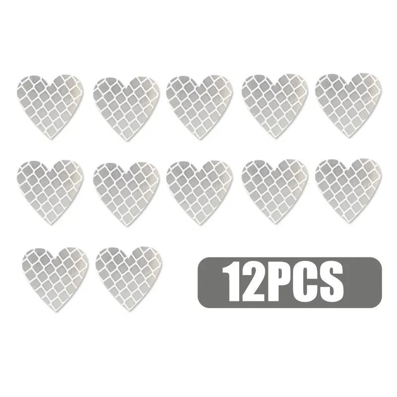 12pcs Car Bumper Night Anti-Collision Safety Strip Warning Stickers Motorcycle Bike Heart Shape Reflective Decoration Stickers