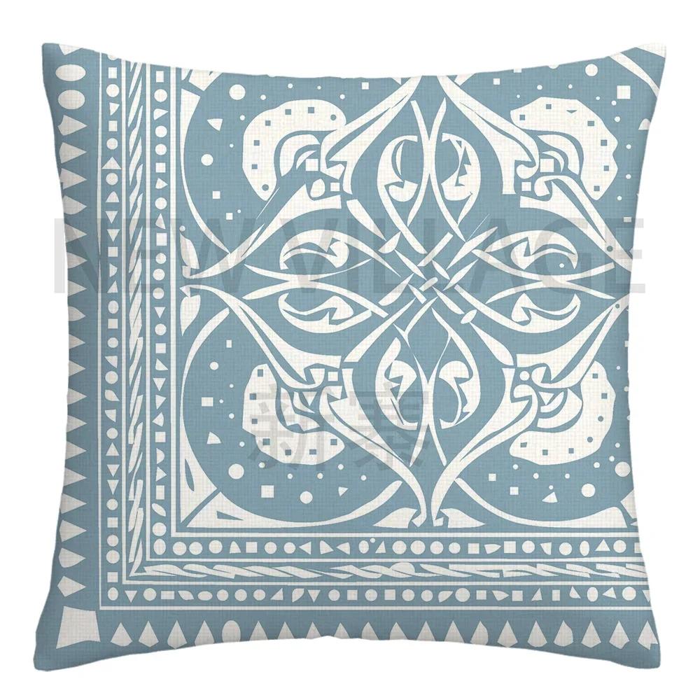 Federa cuscino geometrica lino blu lago bianco fodera cuscino divano decorazione casa può essere personalizzata per te 40x40 45x45 50x50 60x60