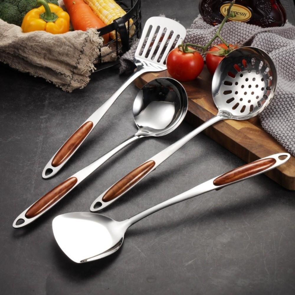 

Wooden Handle Kitchen Wok Spatula Solid Spoon Colander Spoon New Kitchenware Tools Cooking 06