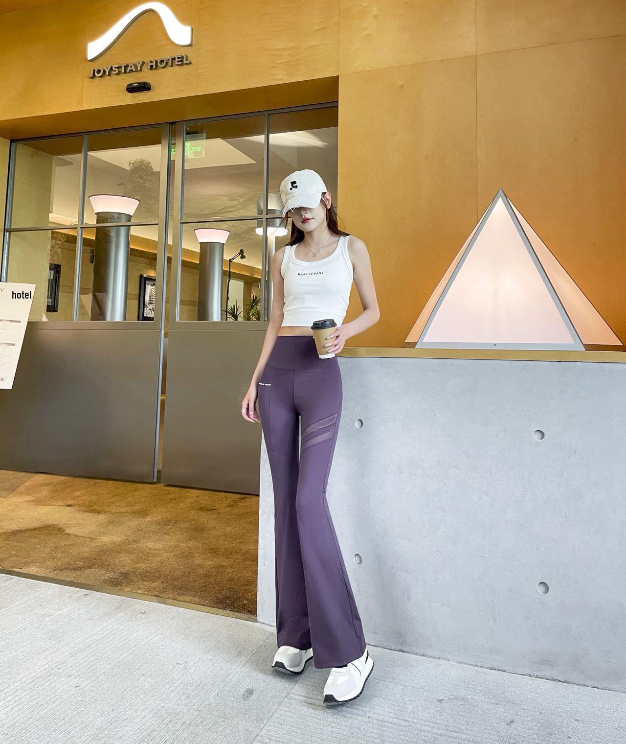 

2025 Slim Fit Mesh Micro-Flare Pants with Pocket & Tummy Control M (80-100 jin)