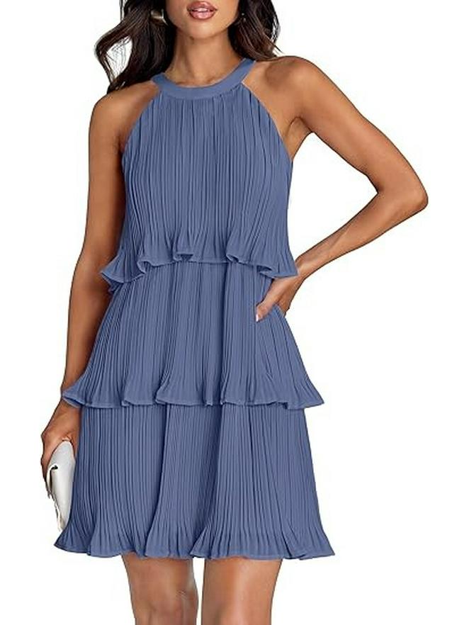 2026 European Sleeveless Patchwork Pleated Hem Women's Dress