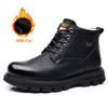Fashion Genuine Leather Mens Tooling Boots Winter Outdoor Non-Slip Snow Boot Wool Fur Casual Shoes Man Ankle Boots Waterproof Snow Boots
