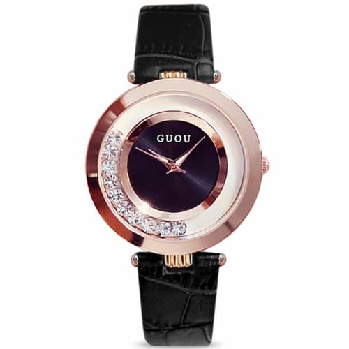 

RORIOS Fashion Women s Diamond Analog Watch with Date Display and Leather Band, Quartz Movement, Black, Suitable for Casual, Business, and Party Wear