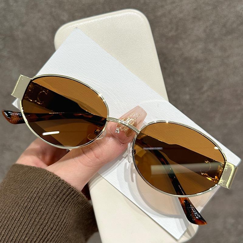 Fashion Elliptical Frame Metal Sunglasses High Sense Cat Eye Frame Sunglasses Internet Celebrity Street Shot Retro Sunglasses