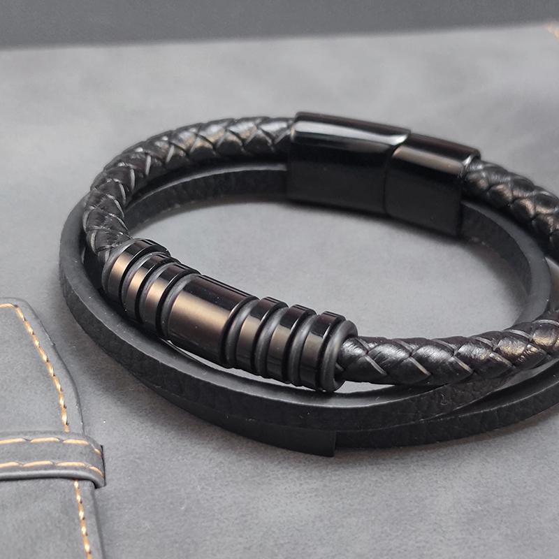 Luxury Stainless Steel Beaded Bracelet Fashion Men's Jewelry Classic Multilayer Braided Leather Bracelet Homme New Year Men Gift
