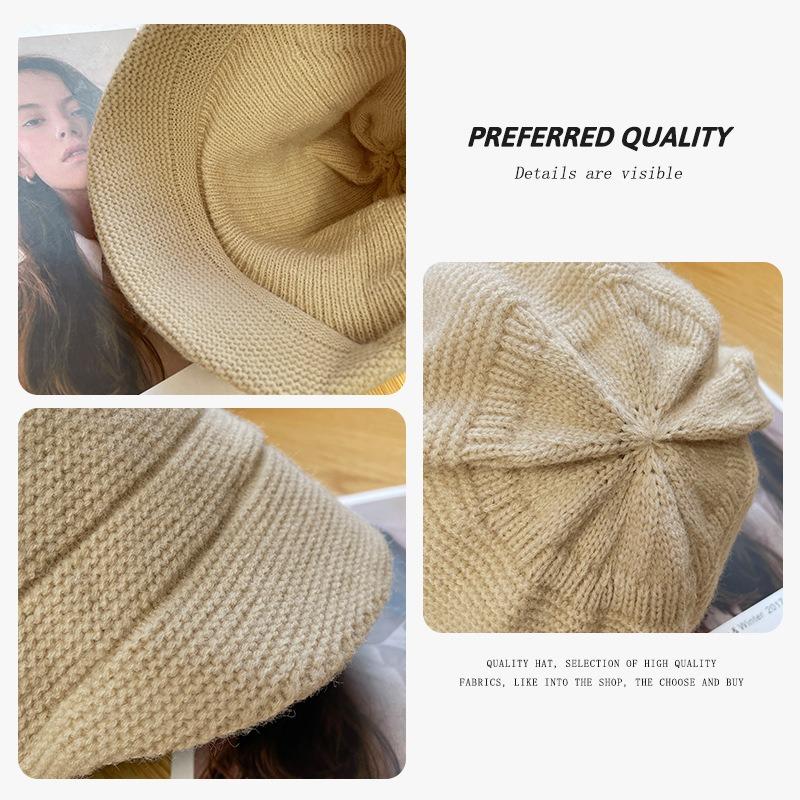 3-In-1 Bucket Hat Women's Autumn and Winter Warm Ear Protection Stacking Hat Big Head Circumference Fashionable Versatile Wool Hat