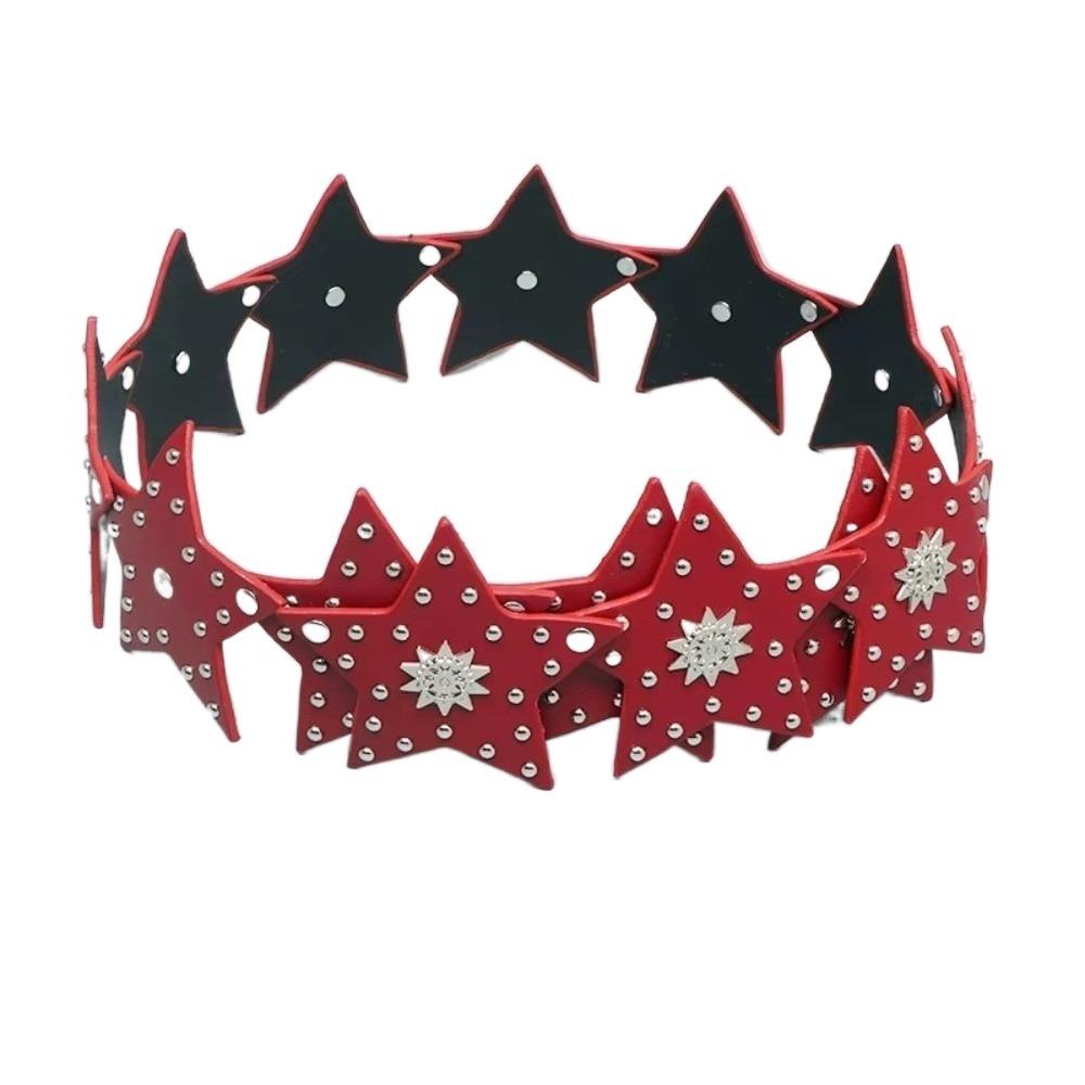 Y2K Ретро Пэчворк Пояс со Звездами Пятиконечная Звезда Искусственная Кожа Западный Ковбойский Пояс Широкий Панк Пояс для Женщин