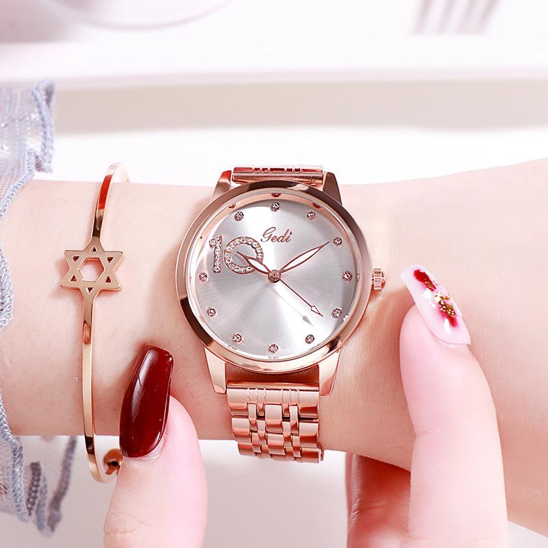 Women'S Temperament Diamond-Encrusted Wrist Watch Fashion Steel Belt Women'S Quartz Watch Casual Waterproof Women'S Watch